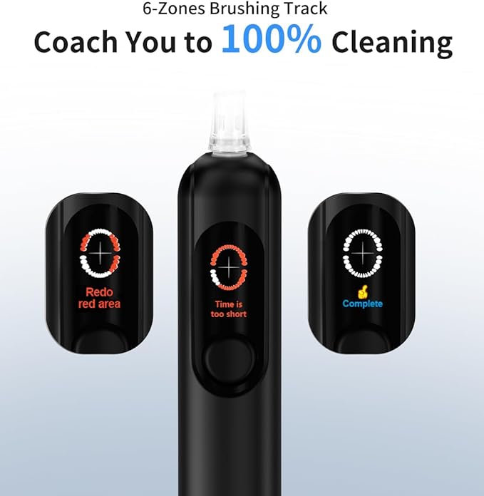 Electric Toothbrush with AI Smart Display, 4 Modes with Missed Spot Detection, Pressure Sensor, 2 Mins Timer, 40° Oscillating 52000 VPM Sonic Toothbrush with Travel Case, 2 Brush Heads, IPX7