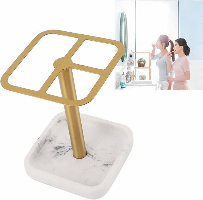 Toothbrush Holder Stainless Steel Bathroom Toothbrush Storage Organizer Toothpaste Holder Stand Rack for Bathroom Vanity, Countertops (Gold)