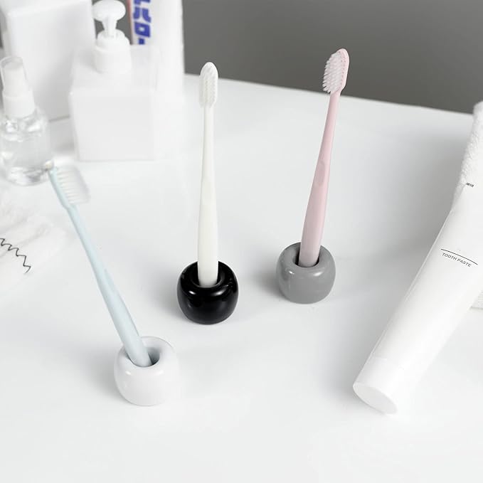 Mini Ceramic Couple Toothbrush Holder, Hand-Made Bathroom Toothbrush Holder, Electric Toothbrush Head Holder and Office Pen Holder 2-Piece Set (Black)