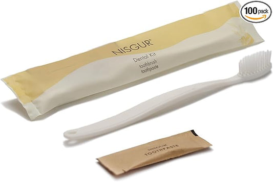 Disposable Toothbrushes with Toothpaste Bulk Pack of 100 Individually Wrapped Travel Toothbrushes Kits Hotel Supplies and Toiletries Bulk