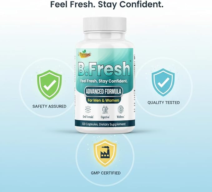 Therefore B. Fresh Breath Freshener Capsules for Adults – Oral Probiotics for Bad Breath & Dental Health Support – Fresh Breath from Inside, Alcohol-Free, Vegan – 120 Capsules
