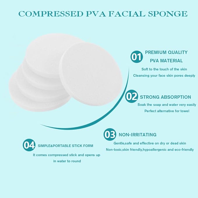 Compressed Facial Sponge,Reusable Makeup Blender 60 Count,Soft Round Wash Sponges for Estheticians Makeup Removal,Face Cleansing Exfoliating Compress Spa Pads for Women,White
