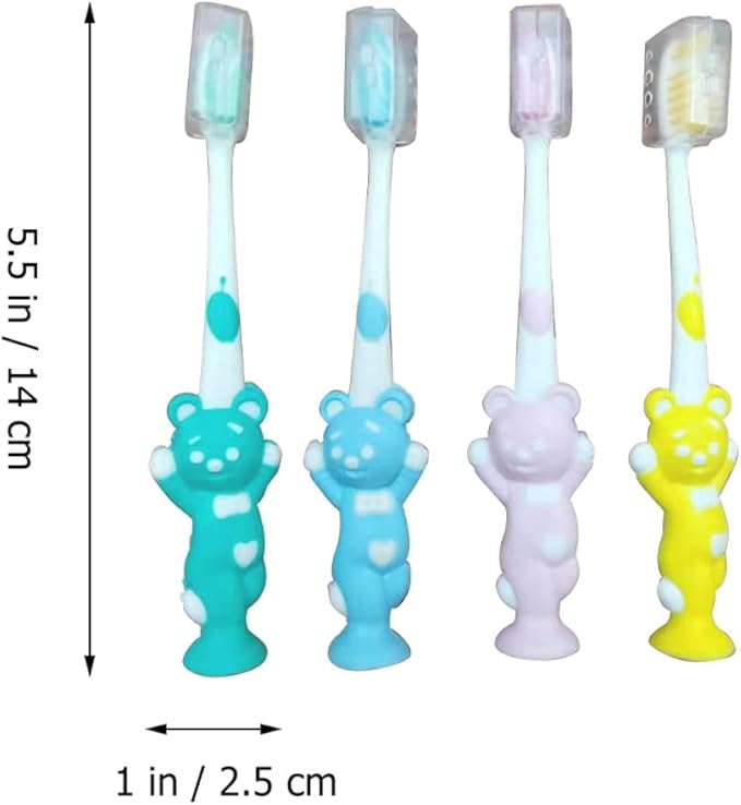 HOMOCONO 24pcs Bear-Shaped Toothbrush Soft Bristles Ergonomic Handle for Oral Care Pink Green Blue Yellow Comfortable Grip for Boys