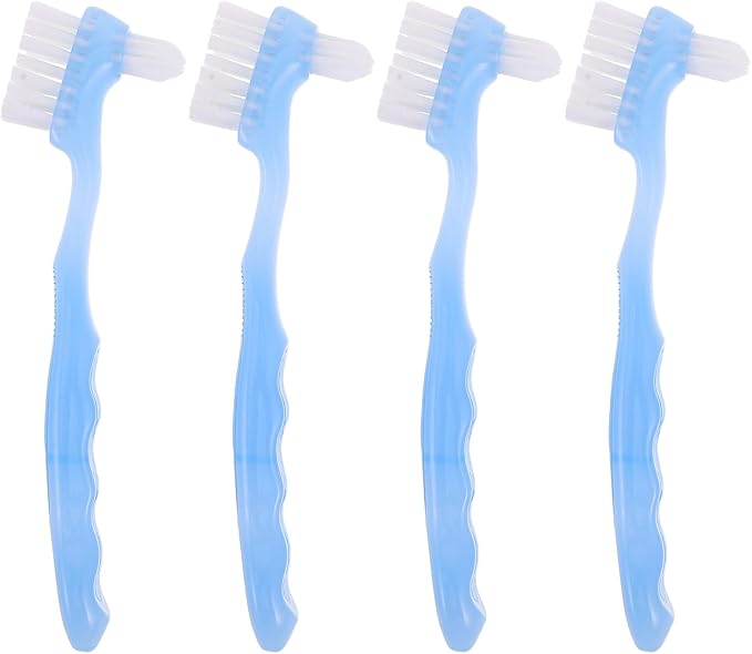 GALPADA 4pcs Denture Toothbrushes - Adults Double Sided Brush for False Teeth Cleaning - Adaptive Dental Cleaning Brush for Elderly Retainer Care Supplies