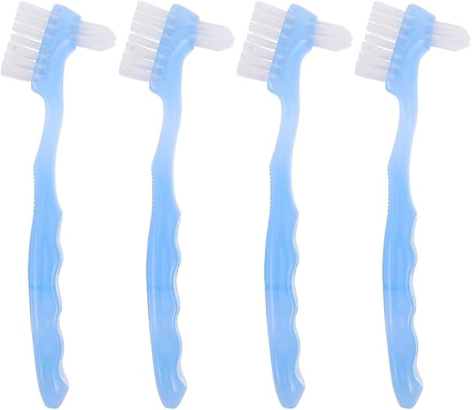 GALPADA 4pcs Denture Toothbrushes - Adults Double Sided Brush for False Teeth Cleaning - Adaptive Dental Cleaning Brush for Elderly Retainer Care Supplies