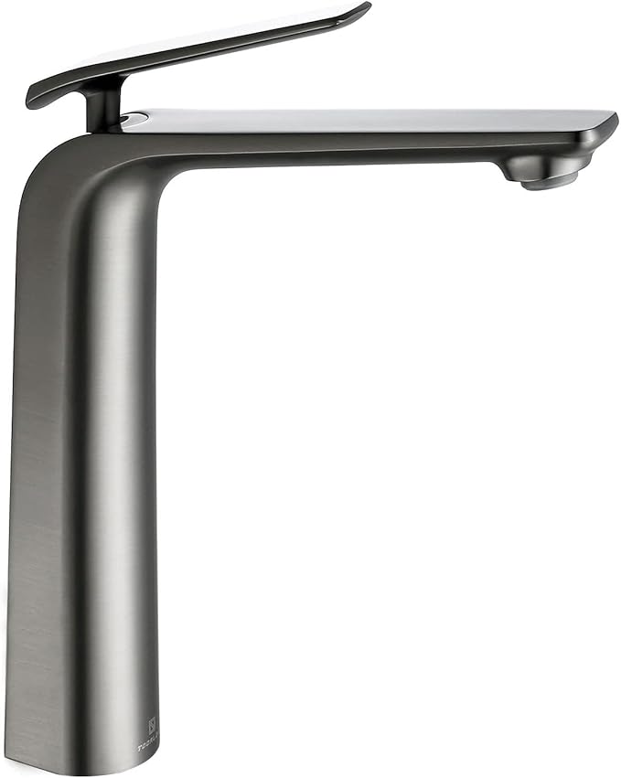 TOCALOCA Tall Bath Faucet for Vessel Sink, Gun Grey One Hole Single Handle Bathroom Faucets Brass, High Bathroom Vanity Faucet Single Lever Modern Basin Mixer Taps