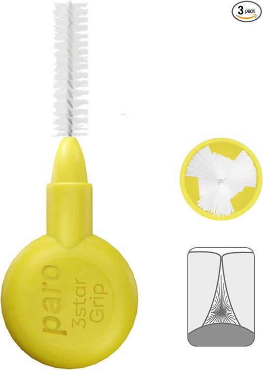 Paro Swiss 3Star-Grip Interdental Brushes – Xx-Fine, Triangular, Yellow, 2.5mm, 4x3 Pack – Deep Between Teeth Cleaning