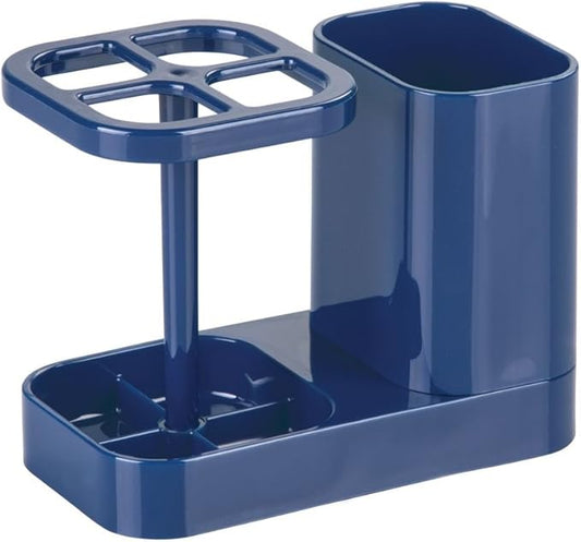 iDesign Toothbrush Holder with Storage Cup, Bathroom Sink Organizer for Toothpaste and Electric Toothbrushes, Blue