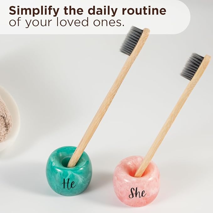 Folkulture Resin Toothbrush Holders | Set of 2 (2") Tooth Brush Holder for Bathrooms | Countertop Toothbrush Holders for Couples | Pink Toothbrush Holder | Brush Holder for Vanity