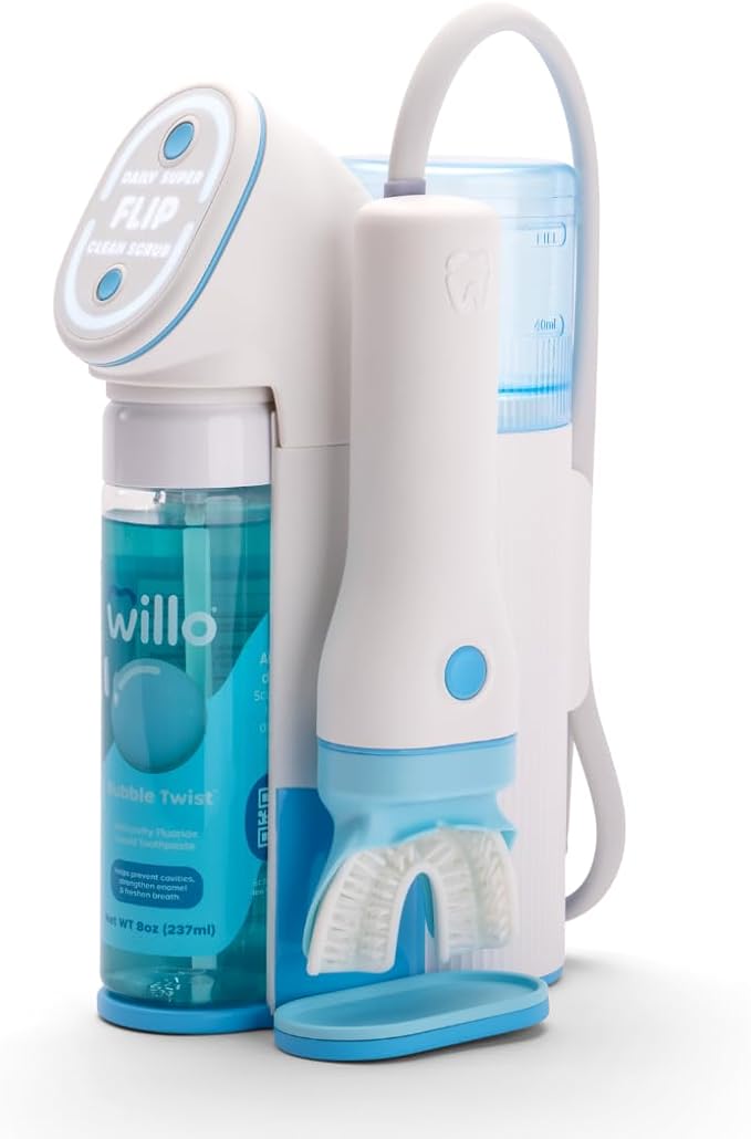 Willo Fully Automatic Kids U-Shaped Electric Toothbrush - 2 Brushing Timers, Deep-Cleans, Consistent Results, Eliminates Brushing Mistakes - Bubble Twist (Medium - Kids Ages 8-11 Years)