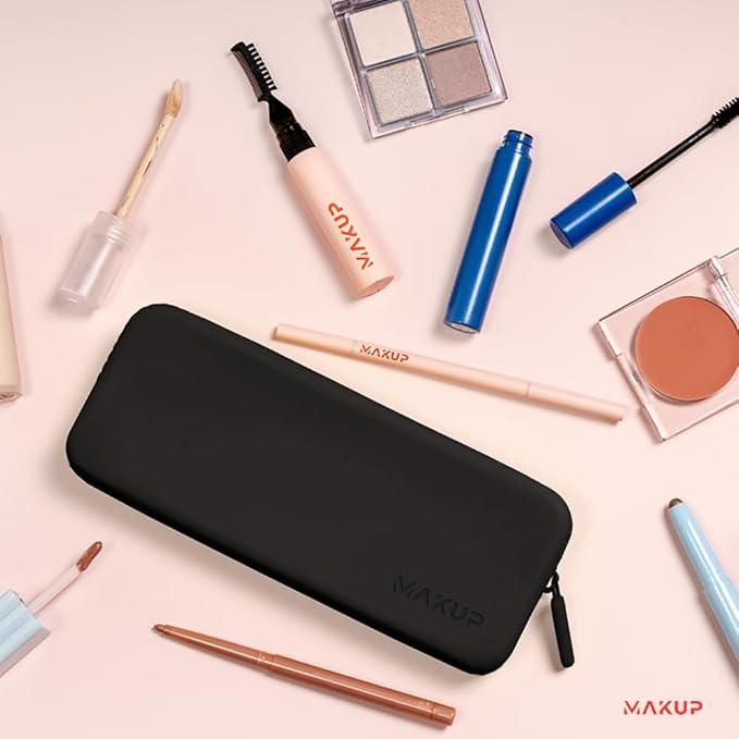 MAKUP Silicone Makeup Bag, Makeup Brush Holder with Zipper for Organizing Cosmetics, Makeup Brushes, Tools and Pencils, Washable Makeup Brush Holder Pouch for Travel (Black Out)