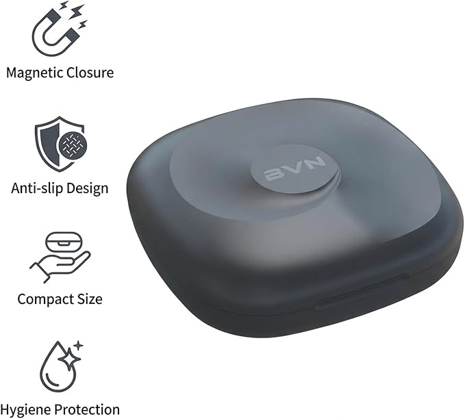 BVN Magnetic Seal Slim Orthodontic Dental Case with Unique Conch Texture, Portable Storage Holder for Braces, Teeth Aligner, Retainer, Mouth Guard, Night Guard & Denture - Black