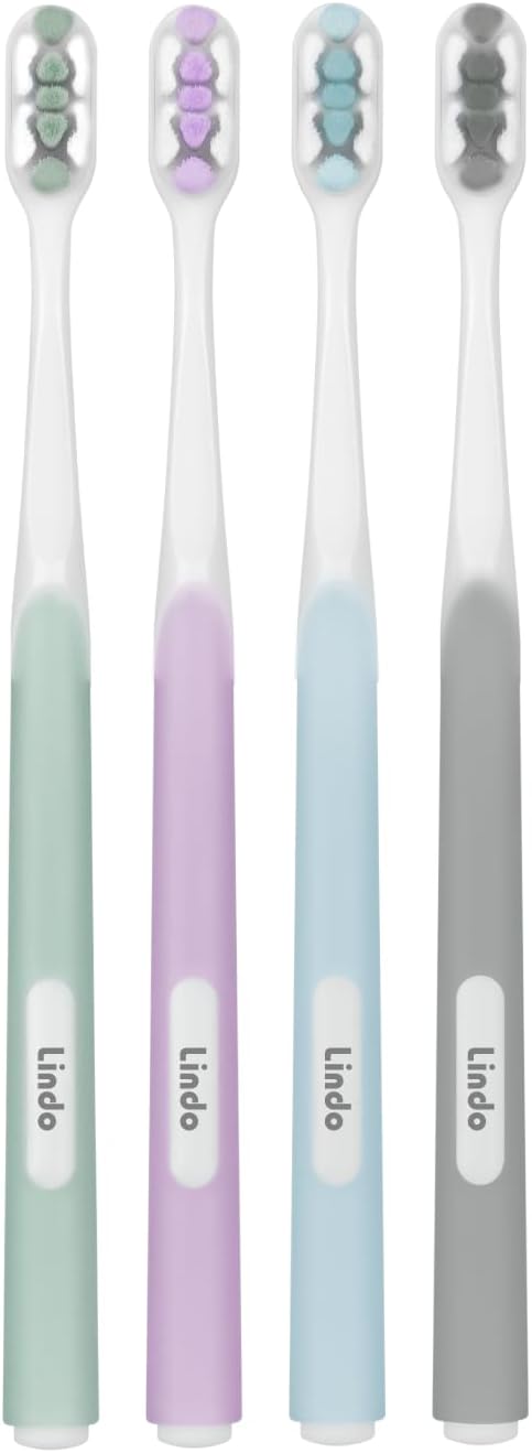 Lindo Ultrafine Toothbrush - for Sensitive Gums and Teeth, 12000+ Ultra Fine Bristles, Soft and Gentle, Deep Clean, Pack of 4