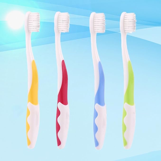 4Pcs Toothbrushes Soft Bristle Oral Care Tool Non-Slip Handle Training Brush for Ages with Comfortable Grip in Green Blue Yellow Red