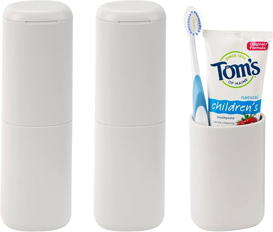 Linkidea 2 Pack Travel Toothbrush Toothpaste Storage Case, Portable Gargle Toothbrush Containers, Travel Toothbrush Holder for Camping, School, Business, Trip, Bathroom (Light Grey)
