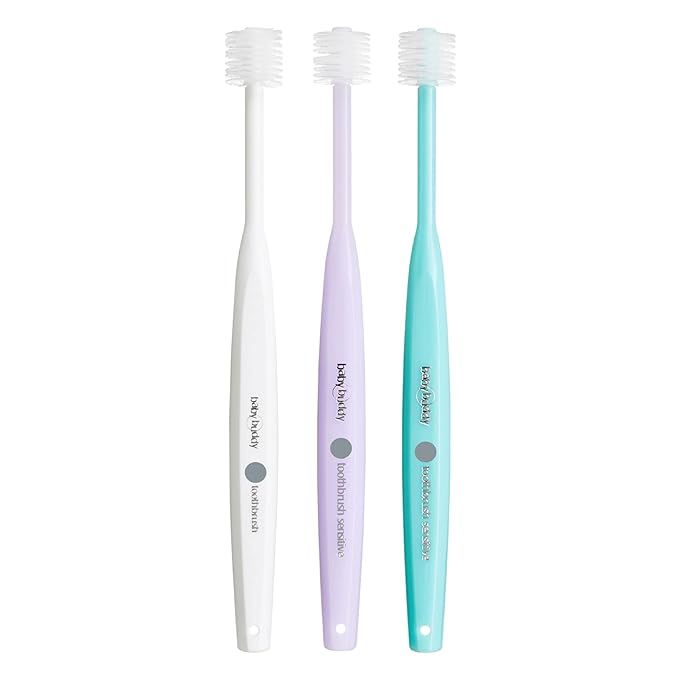 Brilliant Oral Care Expectant Mom Toothbrush, a Pregnancy Must Have with Gentle, Extra Soft Bristles, Round Head for Sensitive Teeth and Gums, Assorted Colors, 3 Pack