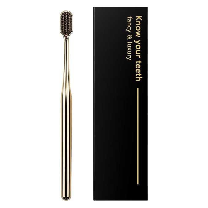 Z-VAPRESS Gold Color Toothbrush Soft Charcoal Bristles Travel Toothbrushes for Adults Luxury Gold Plated Toothbrushes Manual Toothbrush