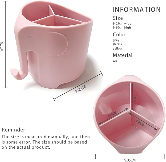 Kids Toothbrush Holder, Cute Elephant Toothbrush Holders for Toddler, Toothbrush Toothpaste Holder for Bathroom, Toothbrush Organizer with 3 Slots and a Hook, Pink