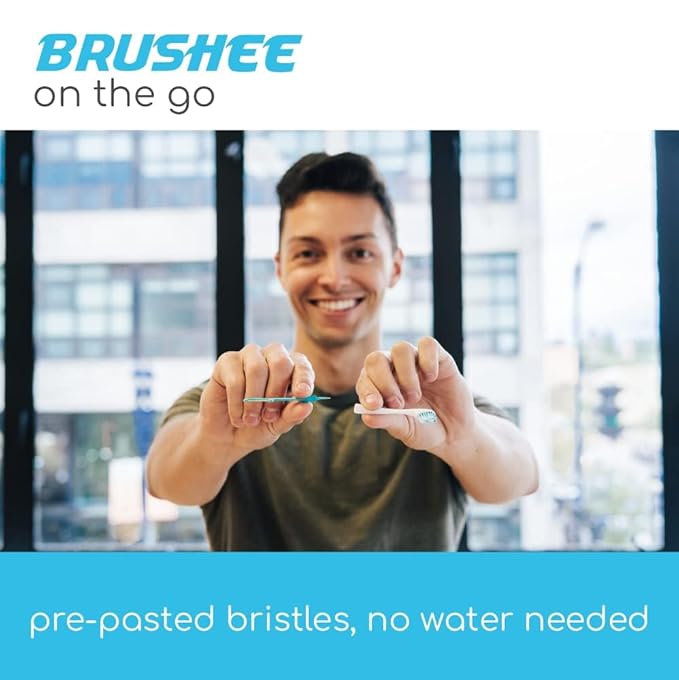 Brushee - The Evolution of Oral Care | 4-in-1 Tool (Paste + Brush + Floss + Pick) | Individually Wrapped | Disposable | Prepasted Travel Toothbrushes | Small Adult Toothbrush - (48-Pack)