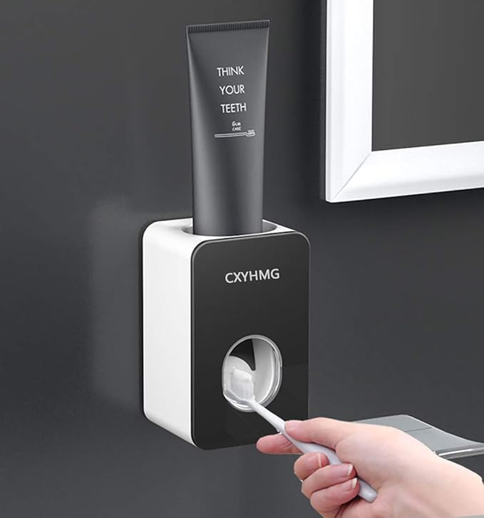 Toothpaste Dispenser, 2 PCS Automatic Toothpaste Squeezer Dispenser for Kids & Family Shower, is Wall Mount Bathroom Accessories with Super Sticky Suction Pad. (Black-Black)