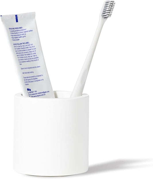 Large Matte White Diatomaceous Toothbrush Holder, Quick-Dry Water Absorbent Cylindrical Diatomite Organizer for Countertop, Ideal for Electric Toothbrushes, Toothpastes, Razors