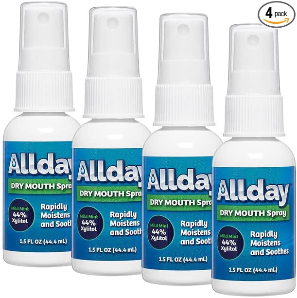 Allday Dry Mouth Spray - Maximum Strength Xylitol, Fast Acting, Long Lasting, Non-Acidic (Pack of 4)
