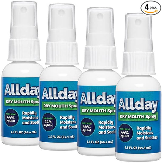 Allday Dry Mouth Spray - Maximum Strength Xylitol, Fast Acting, Long Lasting, Non-Acidic (Pack of 4)