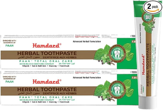 Hamdard Paan Total Oral Care Toothpaste – 200g / 7.05 Oz (Pack of 2) | Herbal Ayurvedic Toothpaste with Paan Flavor | Fluoride-Free | Gum Care, Fresh Breath & Natural Oral Hygiene