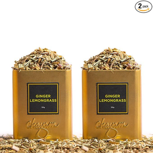 CHAYAM Ginger Lemongrass Tea – 50g/1.77oz Each | Premium Tin Pack | Refreshing Blend with Lemon Peel, Licorice & Spearmint | Herbal Tea | Caffeine-Free | 100% Natural Ingredient - Pack of 2