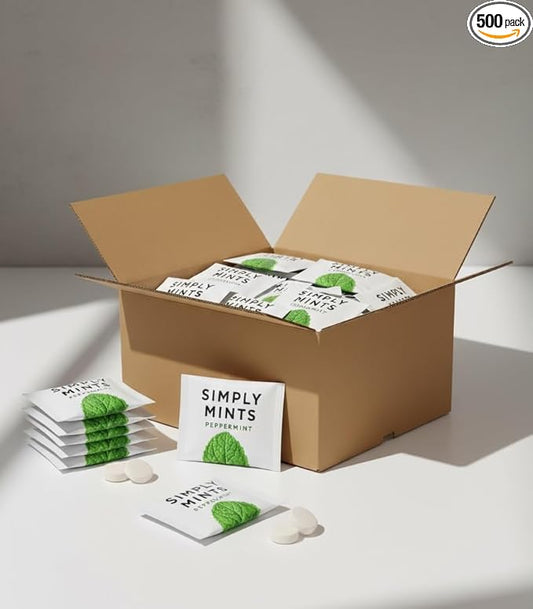 SIMPLY Peppermint Breath Mints, Individually Wrapped Breath Mints in Bulk, 500 Packets (2 per Packet), | Perfect for Office, School, Travel, Party Favors, Restaurants & Hospitality