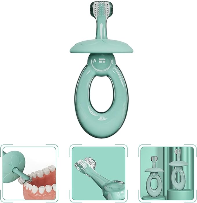 Silicone Toothbrush, 3D Triple-Sided Soft Bristles, Toothbrush for Oral Cleaning and Training, Light Blue, Suitable for Dental Care