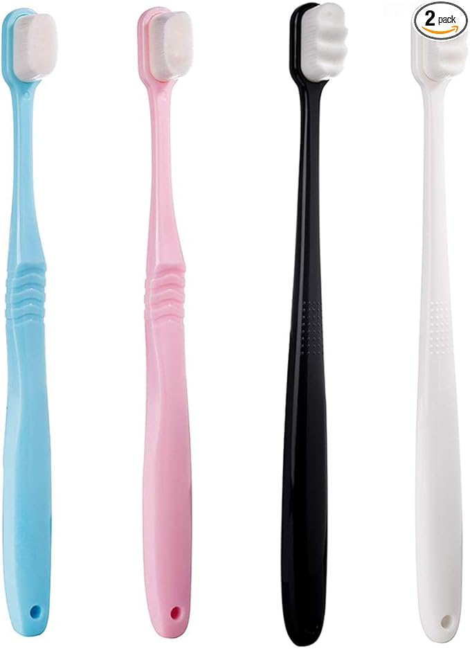 DI QIU REN Extra Soft Toothbrush for Sensitive Gums, Manual Toothbrush with 8 Tubes of 10000 Soft Floss Bristle for Gum Care (Blue & Pink & White & Black)