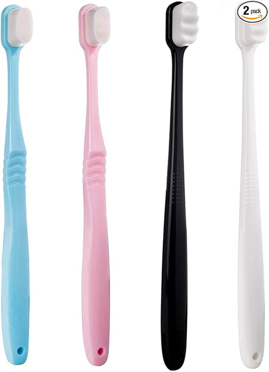 DI QIU REN Extra Soft Toothbrush for Sensitive Gums, Manual Toothbrush with 8 Tubes of 10000 Soft Floss Bristle for Gum Care (Blue & Pink & White & Black)