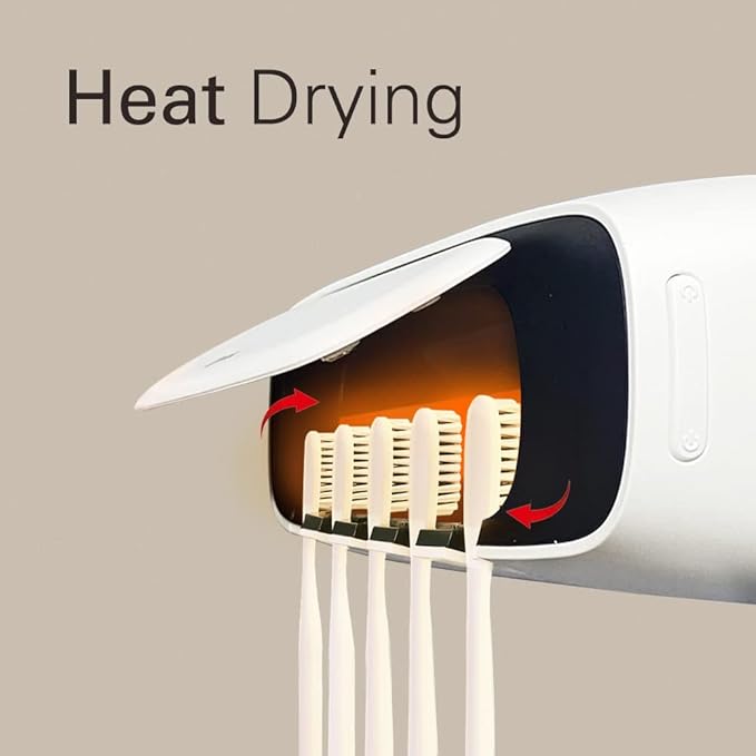 TS65 Toothbrush Heat Dryer Holder, 122°F Heat Drying, 5 toothbrushes Slot, Cordless & Rechargable, Simple Operation and Installation, Bathroom & Toilet Accessories,Taiwan Design