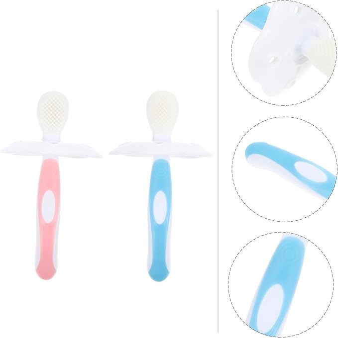 2 Sets Silicone Toothbrushes for Oral Care Safe Dental Tool with Soft Bristles Dual-Sided Design for Cleaning Blue and Pink for Boys and Fun Habit Builder