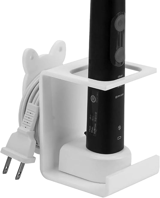 Electric Toothbrush Holder Wall Mounted, Electric Toothbrush Cord Organizer Holds 1 Chargers, Self Adhesive Electric Toothbrush Stand for Bathroom, Medicine Cabinet, Dorm(White)