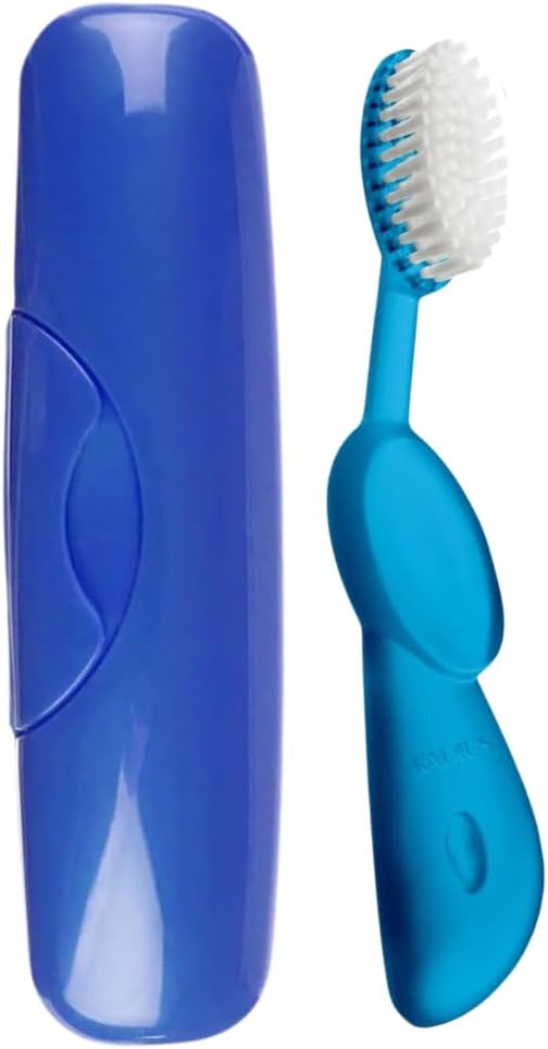 RADIUS Toothbrush Original Big Brush, BPA Free and ADA Accepted, Right Hand, Blue Brush and Blue Case