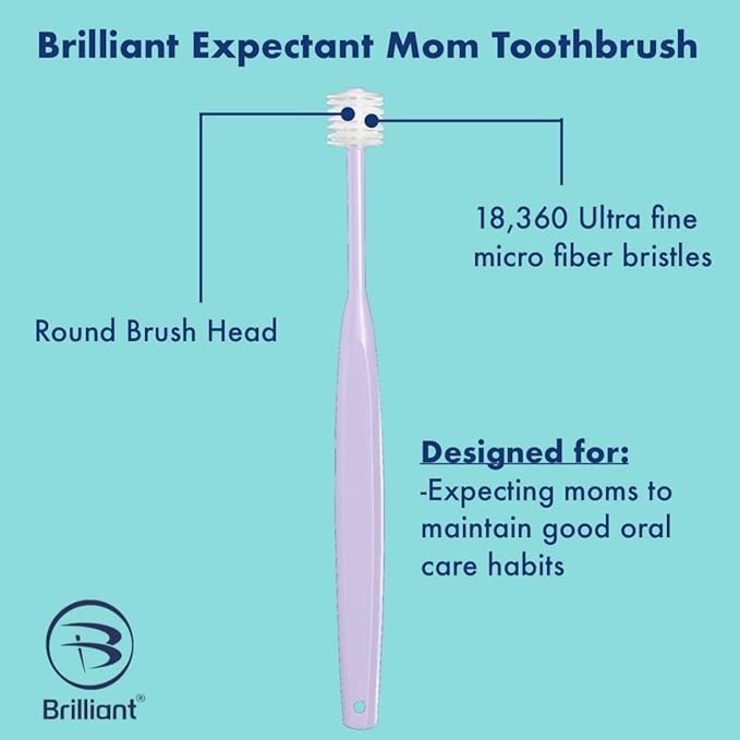Brilliant Oral Care Expectant Mom Toothbrush, a Pregnancy Must Have with Gentle, Extra Soft Bristles, Round Head for Sensitive Teeth and Gums, Lilac, 1 Pack