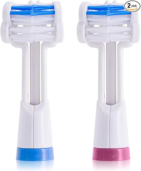 Triple Bristle Replacement Brush Head Refills | Innovative 3 Head Design | Compatible with Triple Bristle Brand Sonic Toothbrush | Color Changing Indicator Bristles | 2 Pack (Blue & Pink)