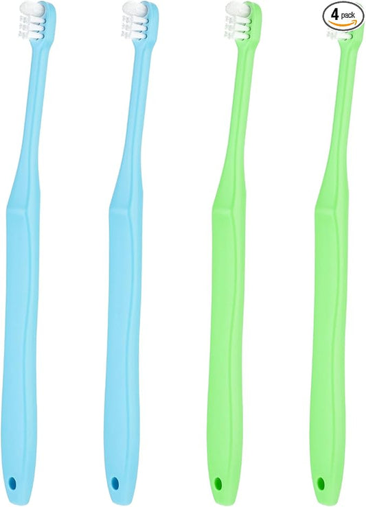 WLLHYF End Tuft Toothbrush, 4PCS Nylon Soft Bristle Tiny Small Tooth Brush, Hard to Reach Areas Dental Detail Cleaning for Adults-Around Crowns Bridges Implants