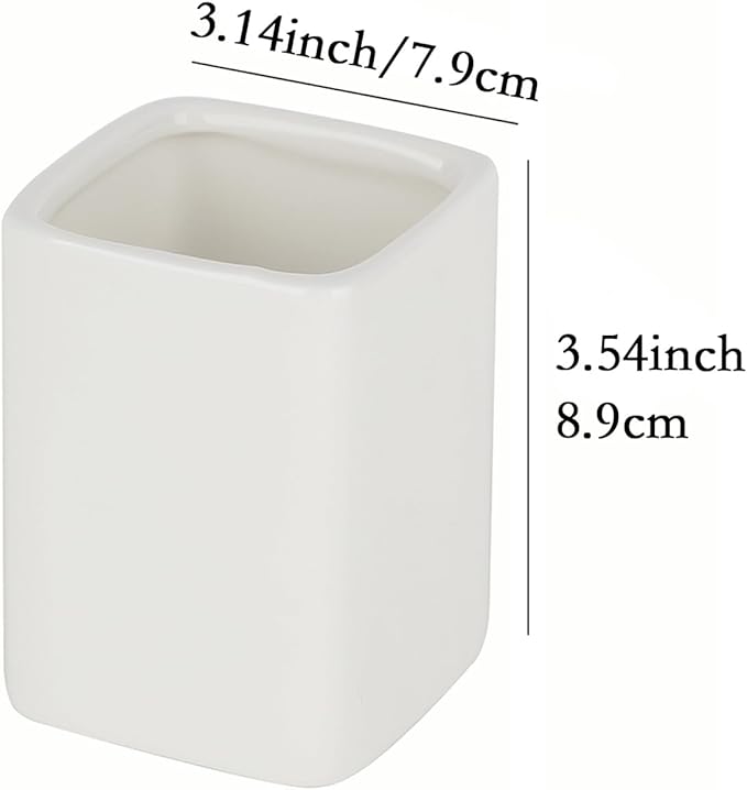 Ceramic Square Toothbrush Cup – Durable & Colorfast Toothbrush Holder for Bathroom, Hotel & Office Desk Storage – Modern Bathroom Countertop Holder for Toothpaste, Razors & Daily Essentials