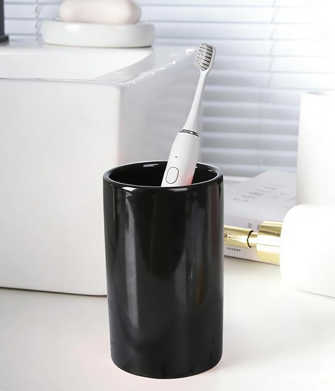 Black Ceramic Toothbrush Holders, Electric Toothbrush Holder for Toothbrushes and Toothpaste,Elegant Bathroom Toothbrush Cup(300ml)