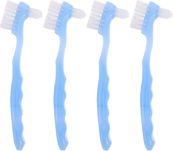 SOIMISS 4pcs Portable Denture Brush for Adults - Travel Size Dual-Ended Cleaning Brushes with Soft Bristles - Compact Dental Care Accessories for Retainer and False Teeth