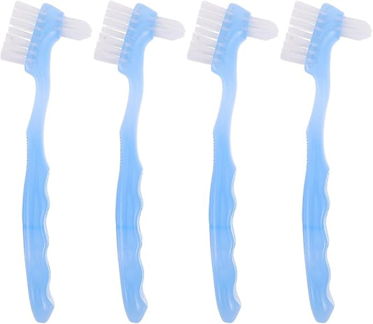 SOIMISS 4pcs Portable Denture Brush for Adults - Travel Size Dual-Ended Cleaning Brushes with Soft Bristles - Compact Dental Care Accessories for Retainer and False Teeth