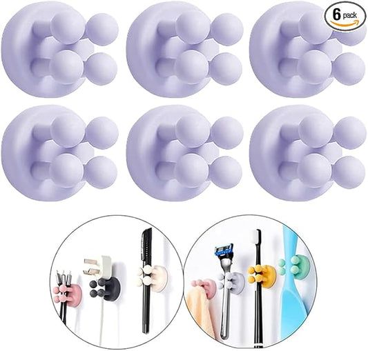 Silicone Toothbrush Holders - 6Pcs Razor Hooks Adhesive Wall Mounted for Hanging Towel Key Plug Cable, Utility Decor Stick to Dorm Room Door Function for Kitchen Bathroom Home Office