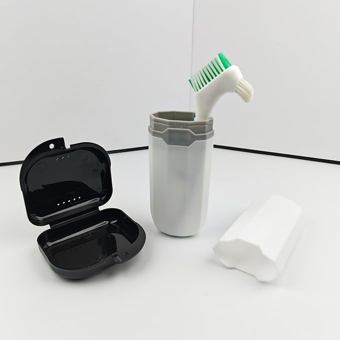 Retainer Case with Denture Brush, Teeth Cleaning Tools, Travel Cup, Dental Care Kit