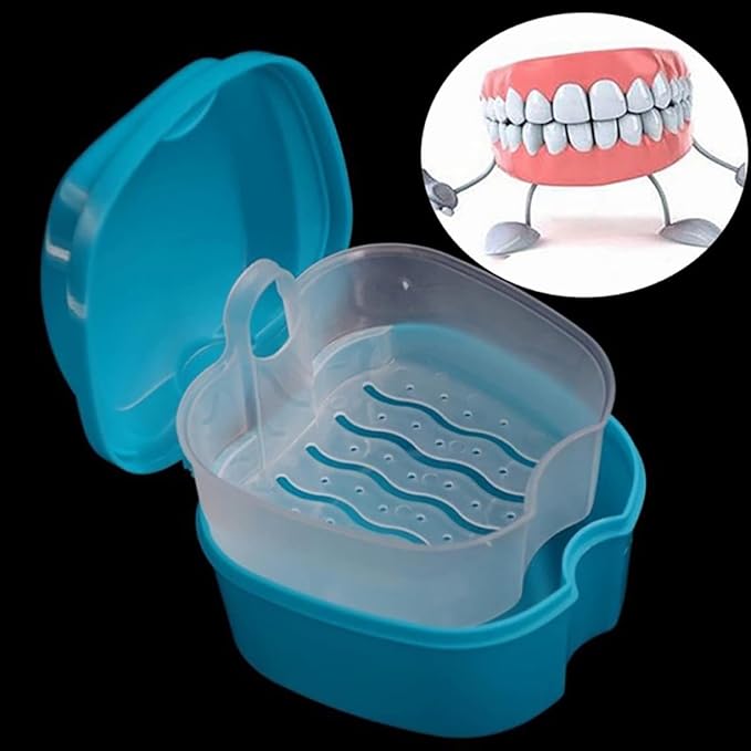 1PC Strong Denture Box With Simple Retrieval Tab Denture Bath Case False Teeth Storage Premium Mouth Guard Box Perfect To Safe Guard Dentures And Valuables(Blue)