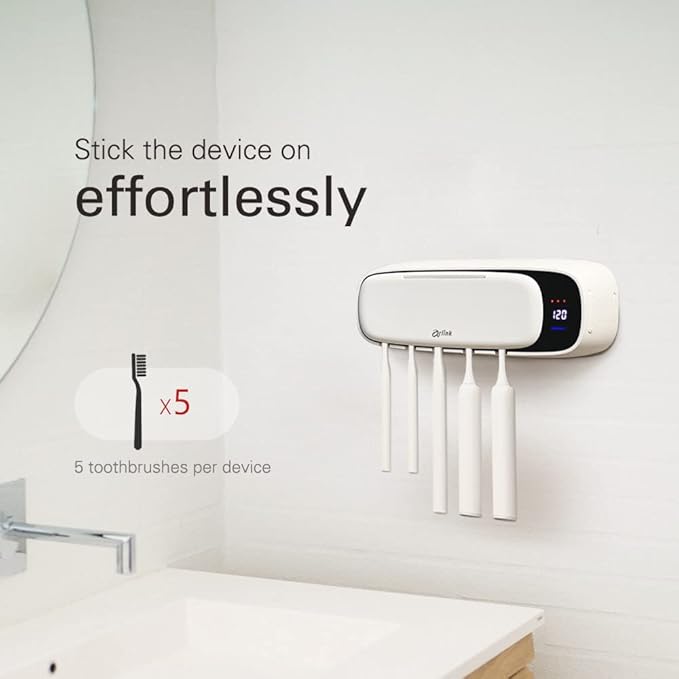 TS65 Toothbrush Heat Dryer Holder, 122°F Heat Drying, 5 toothbrushes Slot, Cordless & Rechargable, Simple Operation and Installation, Bathroom & Toilet Accessories,Taiwan Design