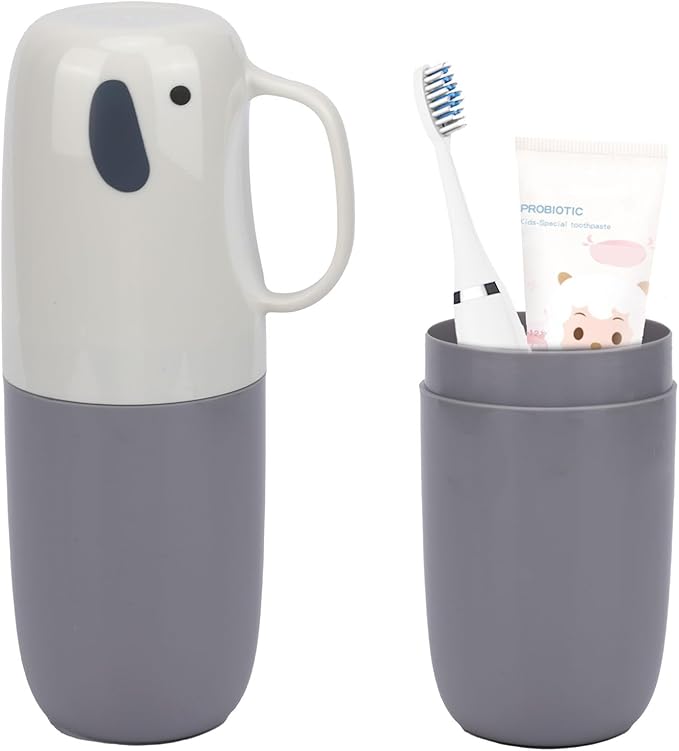 Toothbrush Travel Case, Removable and Portable Toothbrush Holder Cup, Use for Travel, Hiking,Camping, School, Bathroom, Cute and Playful Elephant Styling for Kids and Teens (White)