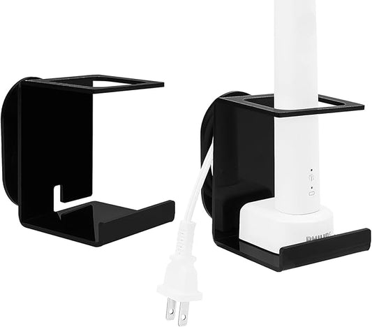 Electric Toothbrush Holder Wall Mounted, Electric Toothbrush Cord Organizer Holds 1 Chargers, Self Adhesive Electric Toothbrush Stand for Bathroom, Medicine Cabinet, Dorm(Black 2Pack)